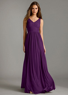Azazie Keyla Bridesmaid Dresses Grape A-Line Pleated Mesh Dress image5