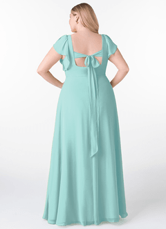 Azazie Syenna Brautjungfernkleider A-Linie Gestreift Chiffon Kleid Aqua image7