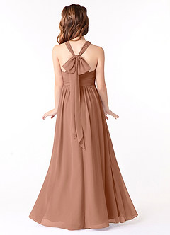 Azazie Jaylah Junior A-Linie Gestreift Chiffon Kleid Bronzer image1