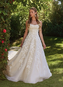 Azazie Alyson Wedding Dresses Diamond White Champagne Ball-Gown Lace Dress image5