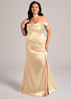 Azazie Saige Robes de demoiselle d'honneur Robe Fourreau Convertible en Satiné métallisé Épaule décolletée Or image11