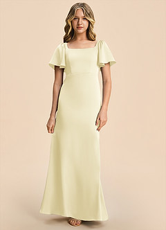 Azazie Chace Junior Lemon Sorbet Sheath Stretch Satin Dress image4