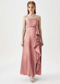 Azazie Kaylee Junior Dusty Rose A-Line with Belt Metallic Satin Dress image4