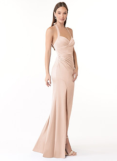 Azazie Emeria Bridesmaid Dresses Blushing Pink Mermaid Pleated Stretch Satin Dress image4