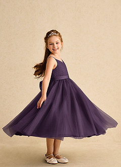 Azazie Patootie vestidos de niña de las flores Vestido de Ciruela de Tul de Corte En A con Tirante Espagueti image3