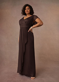 Azazie Reneya Final Sale Mulberry A-Line Pleated Mesh Dress image8