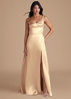 Azazie Hope Bridesmaid Dresses Gold A-Line with Pockets Metallic Satin Dress image5
