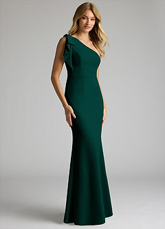 Azazie Rinna Vestidos de damas de honor Vestido de Pino de Crepé elástico de Corte Sirena con Hombro unilateral image1