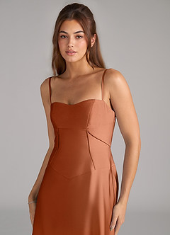 Azazie Valentine Bridesmaid Dresses Copper A-Line Corset Stretch Satin Dress image6