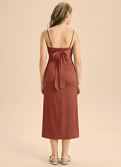 Azazie Mai Junior Osłona Pofałdowany Satyna elastyczna Długość herbaty Młodsza druhna Sukienka image2