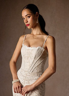 Azazie Starla Trouwjurken Jurk van Kant met Kolom Strapless Diamant Wit Naakt image4