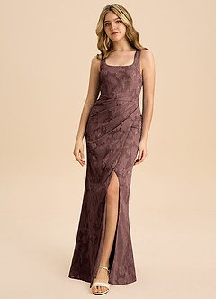 Azazie Mero Junior Etui Plissee Blumen-Burnout Kleid Espresso image3