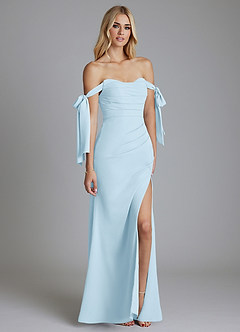 Azazie Nehemia Brudtärnklänningar Klä av Sjöjungfru i Chiffong Av axeln Himmelsblå Konvertibel image5