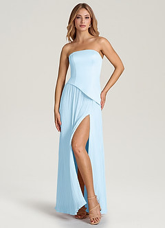 Azazie Tierney Robes de demoiselle d'honneur Robe Trapèze Convertible en Mousseline de soie Sans bretelle Bleu Ciel image6