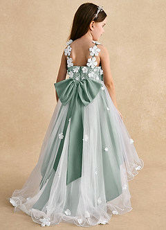 Azazie Celia Flower Girl Dresses Silver Sage A-Line Lace Tulle Dress image2
