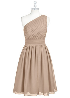 Azazie Katrina Bridesmaid Dresses Taupe A-Line One Shoulder Chiffon Dress image6