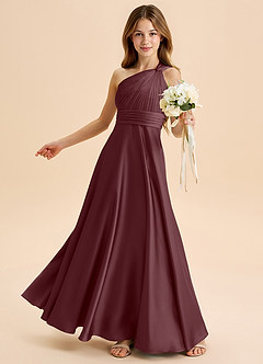 Azazie Charlize Junior Abito A-Line in Raso Elasticizzato Plissettato Sangria image4