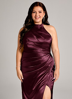 Azazie Jemma Bridesmaid Dresses Cabernet Sheath Pleated Metallic Satin Dress image12