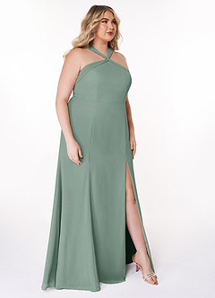 Azazie Rue Vestidos de damas de honor Vestido Salvia Plateada de Gasa de Línea A con Halter image10