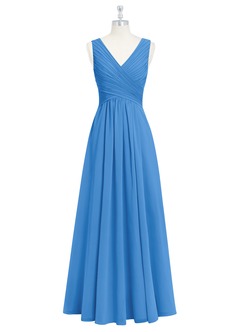 Azazie Flora Bridesmaid Dresses Blue Jay A-Line Pleated Chiffon Dress image7