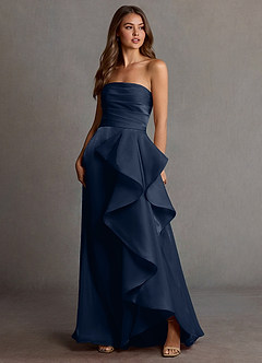Kalista Navy Satin Faced Chiffon Prom Dress image4