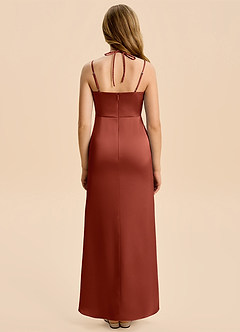 Azazie Nova Junior Robe Fourreau en Satin extensible Plissée Terracotta image2