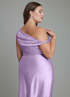 Azazie Emerson Bridesmaid Dresses Lilac Mermaid Off the Shoulder Metallic Satin Dress image13