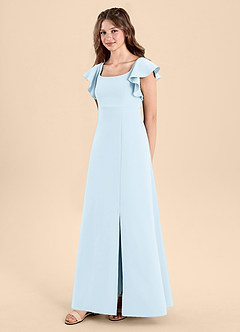 Azazie Bondi Junior Sky Blue A-Line Side Slit Stretch Crepe Dress image6