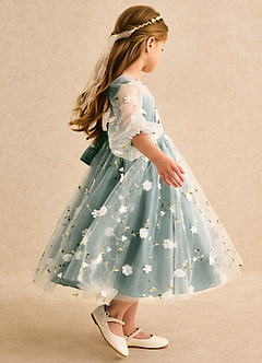 Azazie Elowen vestidos de niña de las flores Vestido de Eucalipto de Encaje de Corte en A con Escote de Corazón image6