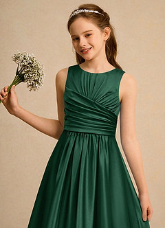 Azazie Ducky Girls Formal Flower Girl Dresses Dark Green A-Line Pleated Stretch Satin Dress image6