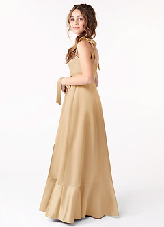 Azazie Barbara Junior Gold A-Line Bow Stretch Satin Dress image2