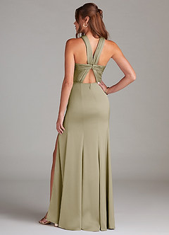 Azazie Rue Bridesmaid Dresses Moss Green A-Line Pleated Stretch Satin Dress image7