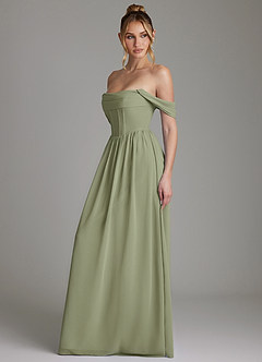 Azazie Caterina Bridesmaid Dresses Pistachio A-Line Corset Chiffon Dress image9