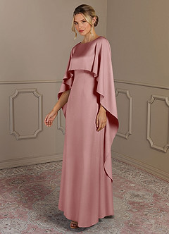 Azazie Eli Mother of the Bride Dresses Dusty Rose Sheath Boatneck Stretch Satin Dress image3