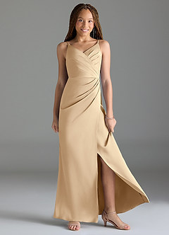 Azazie Maci Junior Champagne Mermaid Pleated Stretch Satin Dress image3