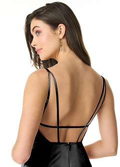 Azazie Kae Final Sale Black Sheath Metallic Satin Dress image5