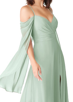 Azazie Cienna Bridesmaid Dresses Agave A-Line Off the Shoulder Chiffon Dress image6
