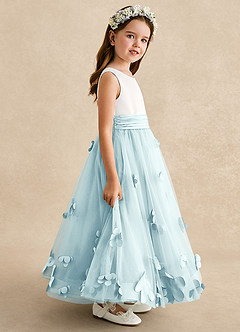 Azazie Vi Flower Girl Dresses Sea Glass A-Line Sleeveless Tulle Dress image7