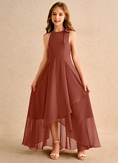 Azazie Boop Girls Formal Robe Demoiselle D'honneur Fillette Robe Trapèze en Mousseline de soie Arc Auburn image5