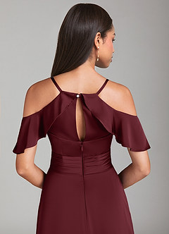 Azazie Dakota Bridesmaid Dresses Cabernet A-Line Off the Shoulder Stretch Satin Dress image6
