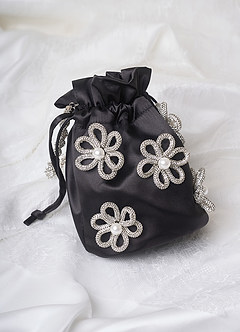 front Bolso tipo cubo de satén con flores y diamantes de imitación