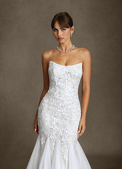 Azazie Harmony Wedding Dresses Diamond White Mermaid Strapless Tulle Dress image6