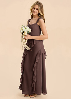 Azazie Sloane Junior A-Linie Herzausschnitt Chiffon Kleid Ganache image5