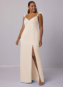 Barbie ♥ Azazie Bridesmaid Dresses White Alabaster Sheath Stretch Satin Dress image6