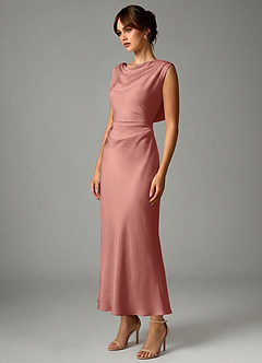 Azazie Kieryn Brautjungfernkleider Meerjungfrau-Linie Plissee Stretch-Satin Kleid Rosettenrosa image3