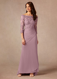 Azazie Rhonda Mother of the Bride Dresses Dusty Rose Mermaid Off the Shoulder Mesh Dress image1
