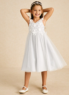 Azazie Sunnie Blumenmädchenkleider A-Linie Spitze Tüll Kleid Elfenbein image4