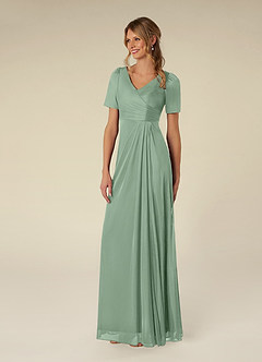 Azazie Bessie Mother of the Bride Dresses Matcha A-Line Pleated Mesh Dress image4