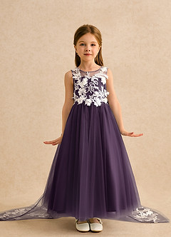 Azazie Mixie vestidos de niña de las flores Vestido de Ciruela de Encaje de Corte Princesa image2