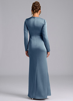 Azazie Valerie Bridesmaid Dresses Dusty Blue Mermaid Long Sleeve Stretch Satin Dress image2